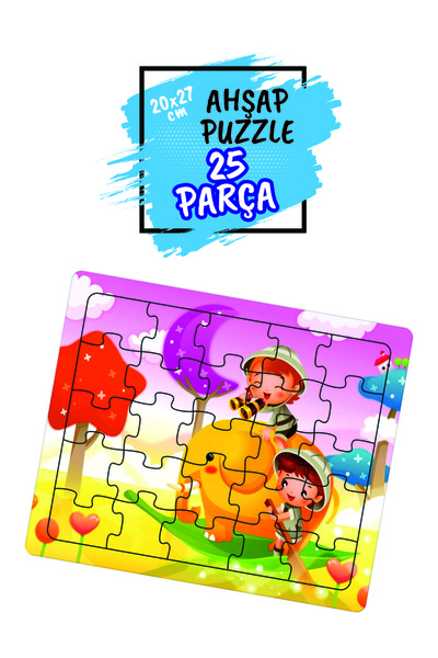 Leelii Tasarım Çiftçi Aile, Lunapark, Sevimli Fil, Sevimli Köpek 25 Parça Ahşap Puzzle Yapboz 4'lü Set