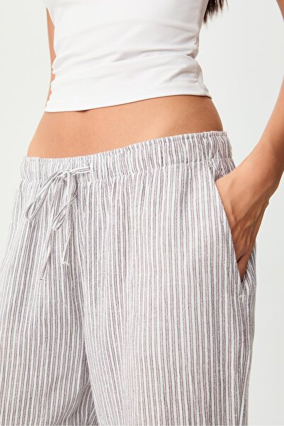 Stradivarius Flowing striped linen blend trousers