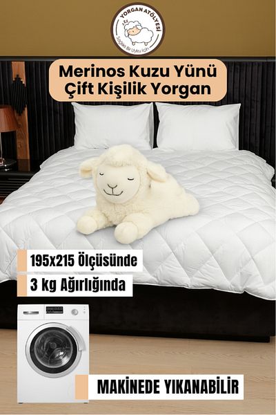 yasetex tasarım Double Wool Quilt 195X215 cm - 100% Lamb Wool, 3 Kg, Breathable, Sweat-Free, 4 Seasons Comfort