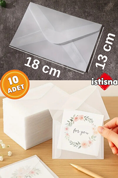 İstisna 10 Adet 13x18 Şeffaf Zarf Transparan Zarf Aydınger Zarf Düğün Davetiy...