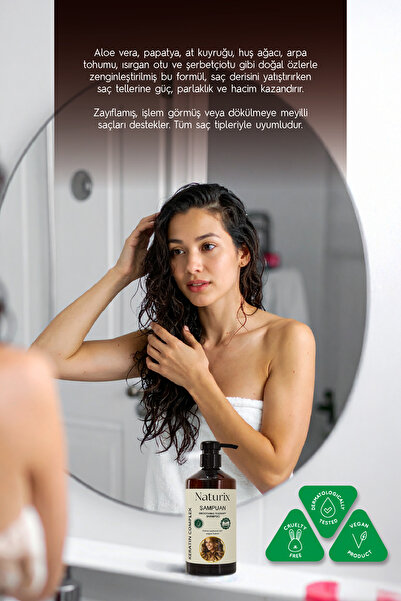 Naturix 2'li Tuzsuz Keratin Şampuan 600 ml – Paraben, Fosfat Ve Tuz Içermez