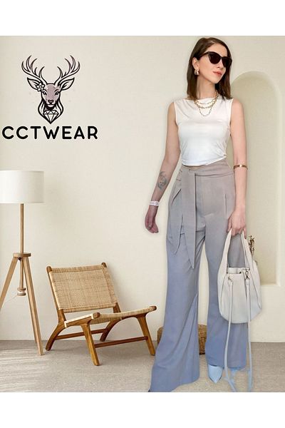 Butik Waist Detailed Linen Woven Trousers - Mink