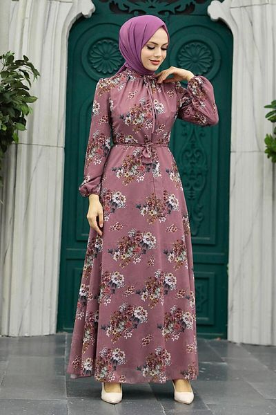 Neva Style Φόρεμα Hijab Dusty Rose με μοτίβο λουλουδιών 279082gk