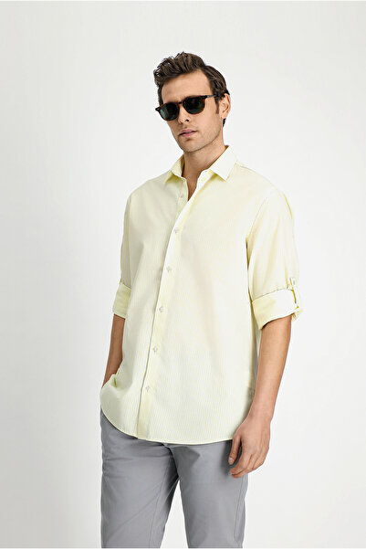 Kiğılı Uzun Kol Regular Fit Çizgili Pamuklu Kolay Ütülenebilir Gömlek