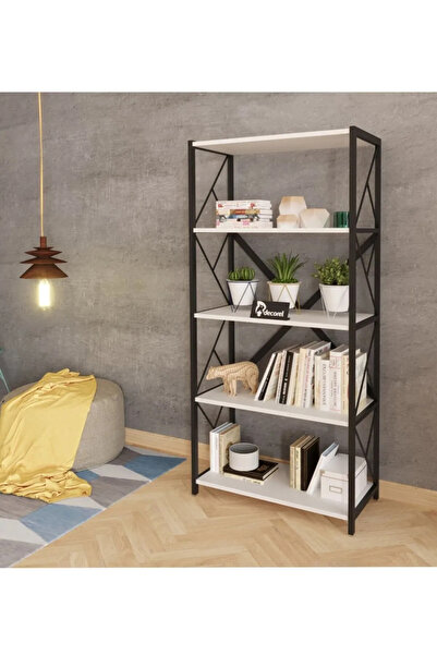 Morpanya Sera Metal Kitaplık 5 Raflı Çok Amaçlı Dosya Kitap Rafı Ofis Salon Raf 150 Cm Açık Beyaz