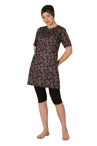 Fantasy Semi Covered Large Size Short Sleeve Hijab Swimsuit - 3454