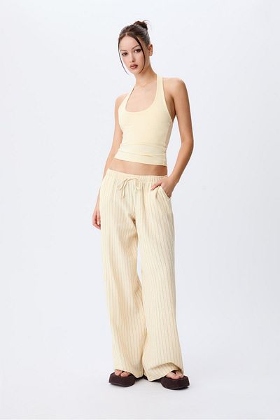 Stradivarius Flowing striped linen blend trousers