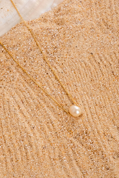 Safir Kuyumculuk 14 Ayar Altın Tasarım Inci Kolye - 1,90 gram Altın - 42 Cm Z...