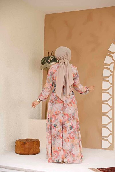 Neva Style Rochie hijab pudrată cu modele florale 27985PD