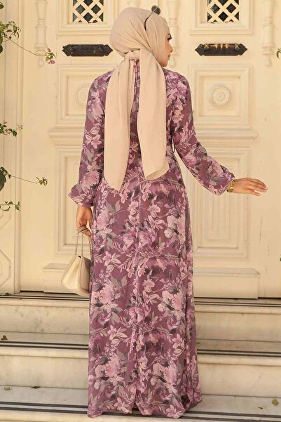 Neva Style Rochie hijab cu model floral trandafir închis 279014 kgk