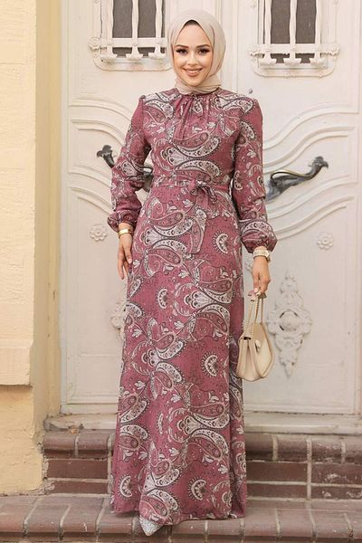 Neva Style Φόρεμα Hijab με λουλουδάτο σχέδιο Dusty Rose 279081 gk