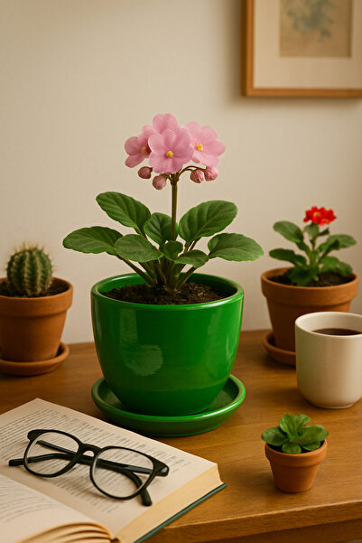 Evdek Tabaklı Yeşil Çömlek Saksı 19x19 Cm