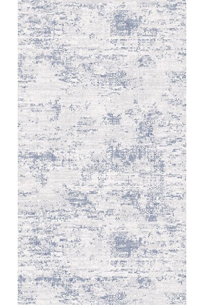 Halıstores Shiny SH10 Mavi Renkli Desenli Krem Kaymaz Taban Saçaklı Parlak Ma...