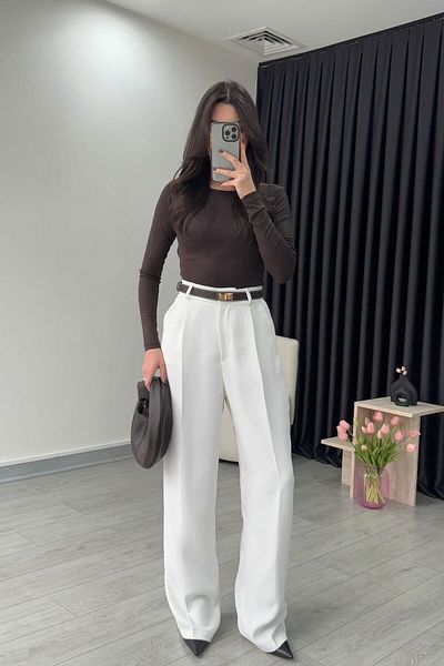 ECEMİ Edna Premium White High Waist Trousers