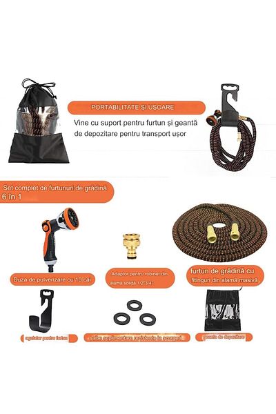 Manolex Expandable Garden Hose 5m-15m – 3-Layer Latex 10-Mode Spray Nozzle