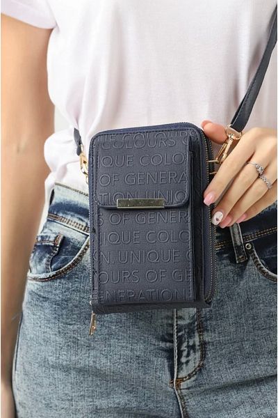 Universal Pazarlacivert Women's Cross Strap Phone 3 Compartment Wallet Bag