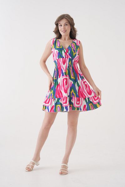 saint majesta Summer Viscose Double Breasted Mini Dress with Elastic Waist - Sm25