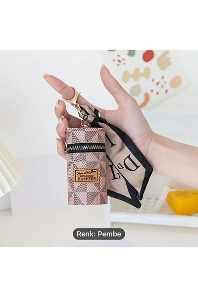 TATA CRAFT Pink Mini Luxury Wallet Keychain Makeup with Vintage Scarf - Pink