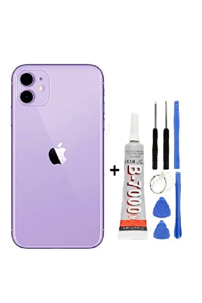 AXYA İphone 11 Arka Cam Batarya Pil Kapağı + Yapıştırıcı + Tamir Set Mor
