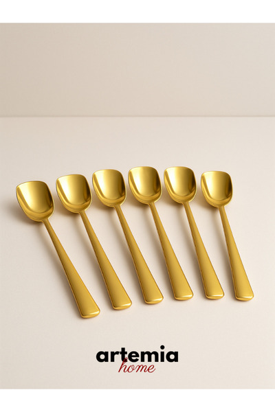 DMR LİFE Osiris Set of 6 Ice Cream Dessert Spoons | Shiny Gold | 18/10 Stainless Steel | Luxury Design