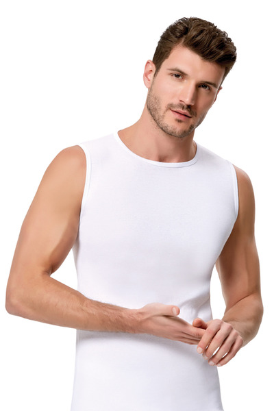 vory Ανδρικό λευκό στρογγυλό λαιμό αμάνικο μπλουζάκι Casual Basic VR.İl.01.10.06.006.Y01