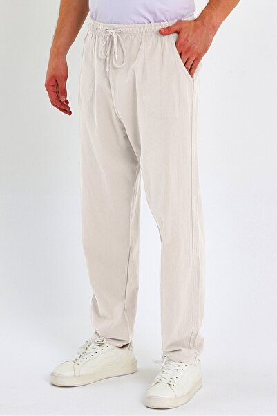 Dechers Men's Summer Comfortable Fit 100% Cotton Linen Look Trousers E205