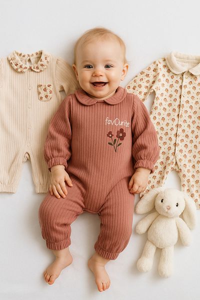 VERONA TARZ Baby Girl 3-Piece Jumpsuit Set Floral Patterned Twill Fabric Balloon Sleeve Newborn Cotton