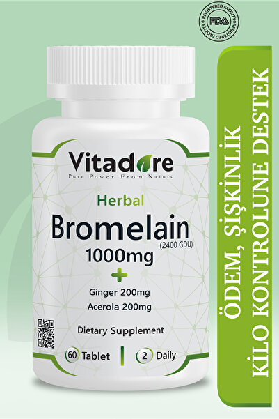 Vitadore Herbal Bromelain 1000 Mg (2400 GDU) + 400 Mg Zencefil Ve Acerola Ile Güçlü Proteolitik Enzim Destek