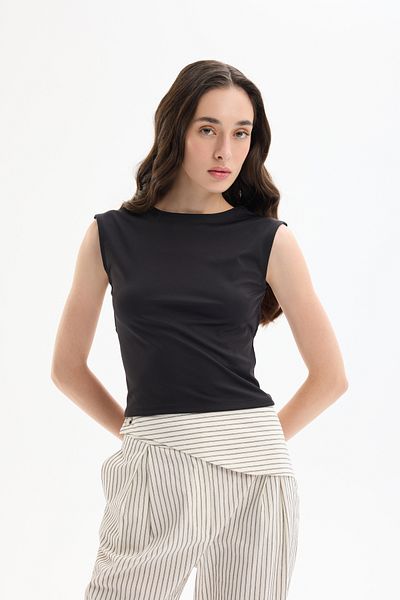 Quzu Backless Basic Blouse Black