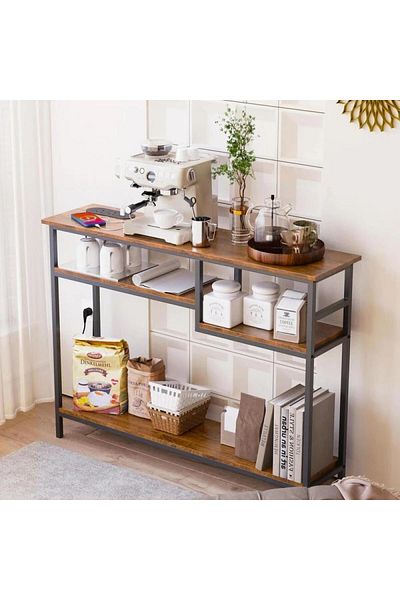 AGD Side Entry Table for Living Room and Office, Console Table with 4-Tier Storage Shelves 120*30*90cm