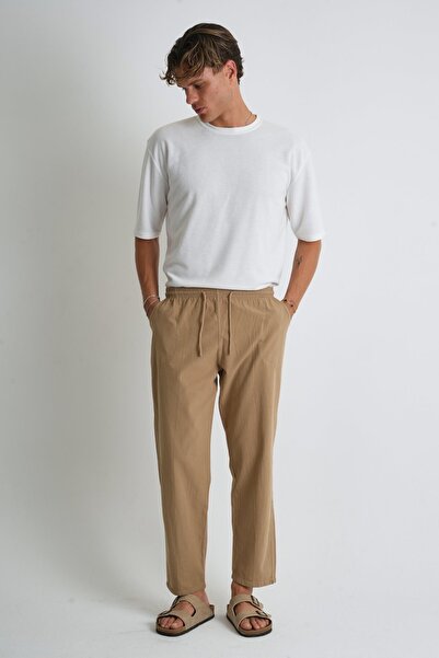 Dechers Men's Large Size 100% Cotton Linen Look Trousers E206