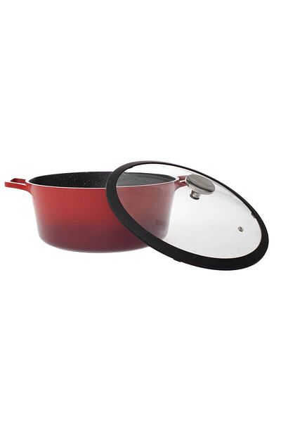 Ella Home Universal Cast Aluminum Pot With Lid, Cherry, 6.3l, 28 Cm