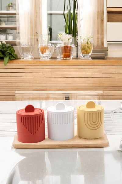 LUMİNA 3 Colors 6 Piece Modern Concrete Spice Rack Set |   Tile – Sand Yellow – White