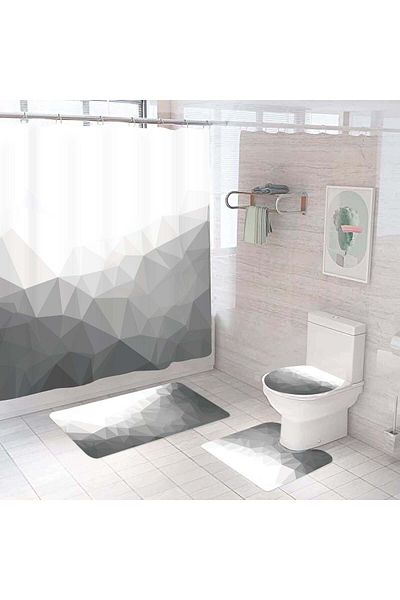 Ella Home Italia 4 Piece Bathroom Set, Lid Cover, Toilet Mat, Bath Mat, Shower Curtain, 3D Model