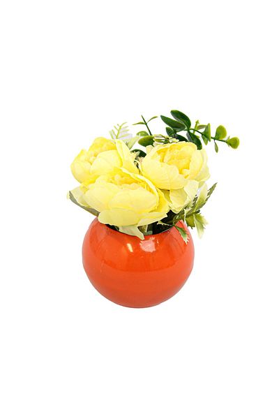 Ella Home Italia Vaza Rotunda Cu Flori, Galben, Plastic, 17cm - Galben, Plastic, 17cm