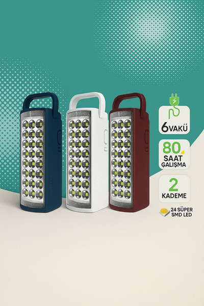AVDA Kamp Lambası 6V – 24 LED – 80 Saat – Şarjlı Işıldak | 1 Adet | Karışık Renk