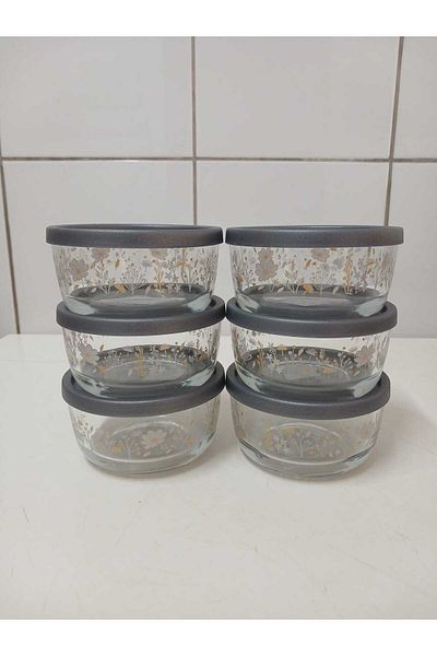 LAV Feyzade Round Flower Patterned 6 Pieces 800Cc Anthracite with Lid
