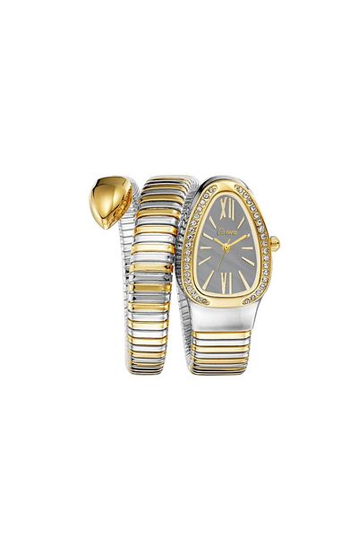 catera Women's Watch, Steel, Snake Coil Design, Silver and Gold, Grey Dial