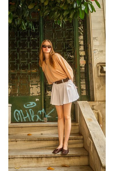 Quzu Three-Quarter Sleeve Basic Oversize T-Shirt Beige