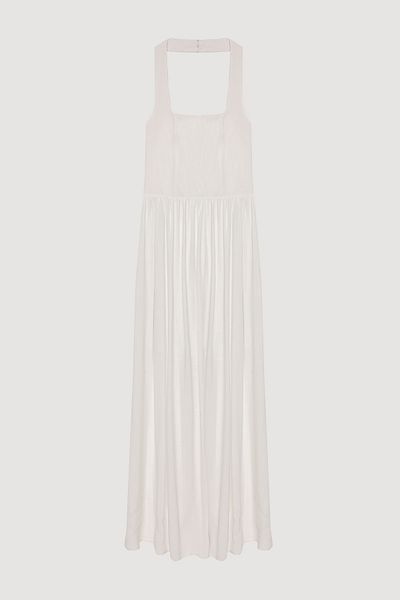 Quzu Strappy Linen Dress - Thick Back Neckline - Ecru Color