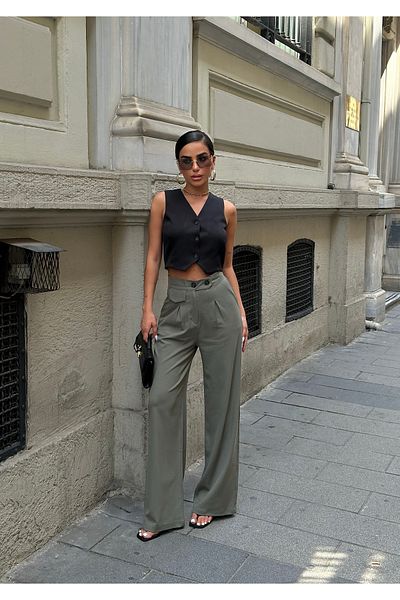 Brantu High Waist Linen Look Palazzo Trousers