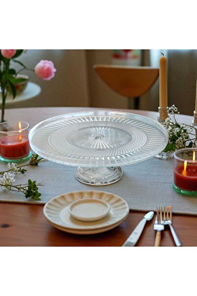 Noah Exclusive 24 Cm Cam Ayaklı Sunumluk Tabak-ayaklı Cam Kek- Pasta Servıs Tabagı