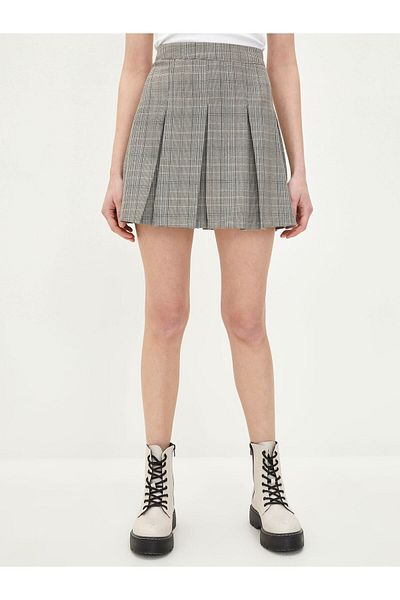LC Waikiki Plaid Women's Mini Skirt with Zippered Waist