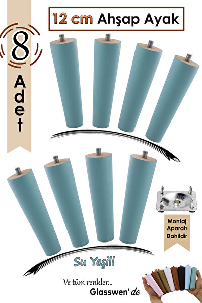 GLASWEN 8 komada drvenih nogu 12 cm vodeno zelene boje sa M8 vijcima i spojni...