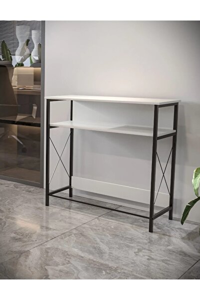 AGD Coffee Corner Table, Console Entry Table, Organize Your Needs, 90*36*85 cm, White/Black