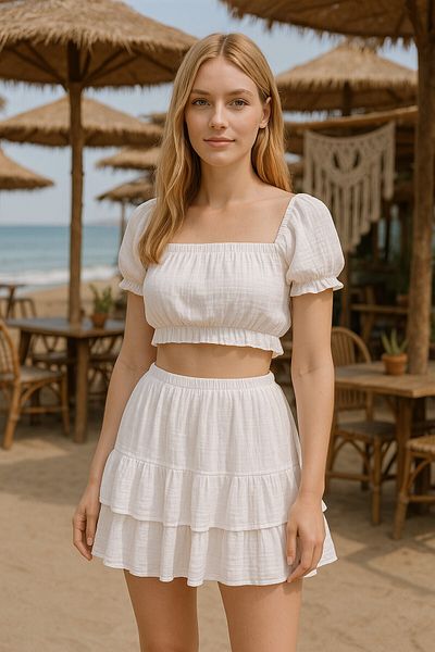Bedinn Fusta mini cu volane din muselina boema - Stil confortabil de vara