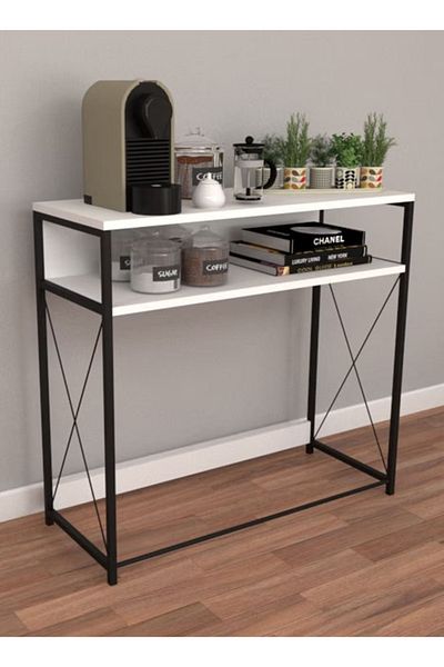 AGD Coffee Corner Table, Console Entry Table, Organize Your Needs, 90*36*85 cm, White/Black