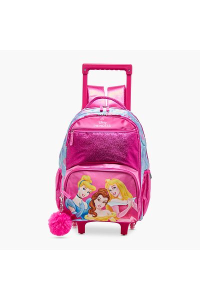 Disney Princess Print Trolley Backpack with Retractable Handle and Zip Closure - 16 inches
