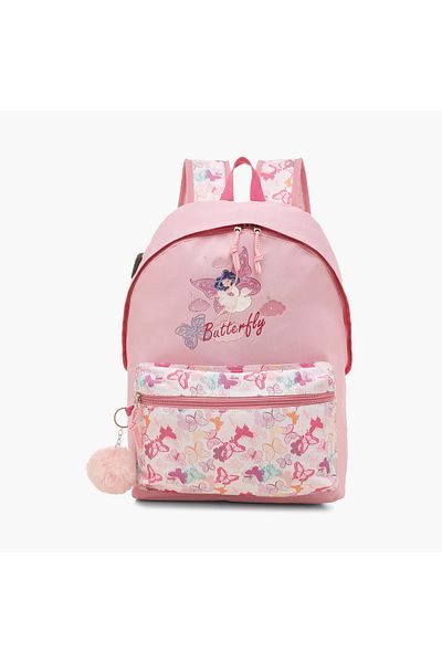 Juniors Butterfly Print Backpack with Adjustable Straps and Zip Closure - 14 inches