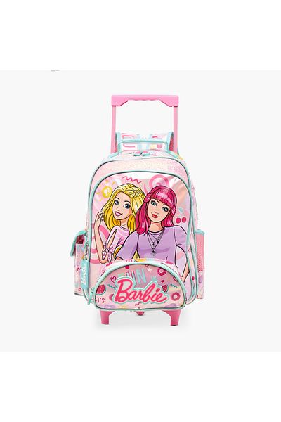 mattel حقيبة ظهر بعجلات مطبوعة بشعار باربي مع أحزمة كتف قابلة للتعديل - 16 بوصة
